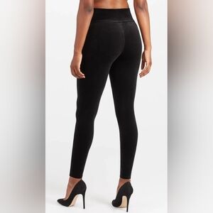Spanx Velvet Leggings Stretch Shaping High Rise Black Women's Size Small Velour